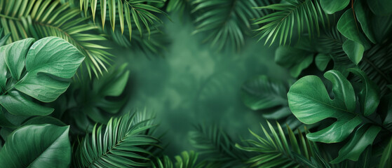 Lush Green Background Covered in Abundant Leaves. Background for product mockup. Minimal abstract background.	