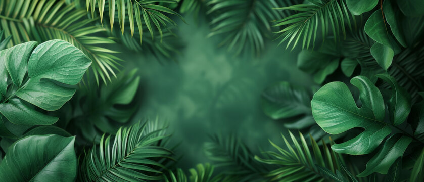 Lush Green Background Covered in Abundant Leaves. Background for product mockup. Minimal abstract background. © Daniel