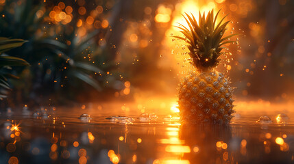 A masterpiece of jewelry design, a pineapple constructed from sparkling diamonds, each chosen for its clarity and cut to contribute to the overall effect. - obrazy, fototapety, plakaty