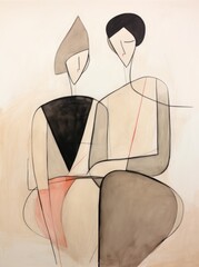 A painting depicting two individuals seated closely next to each other, sharing a moment of companionship and connection.
