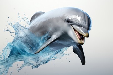 Obraz premium Dolphin Jumping Out of Water With Mouth Open Generative AI