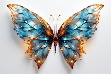Blue Butterfly With Orange Wings on White Background Generative AI