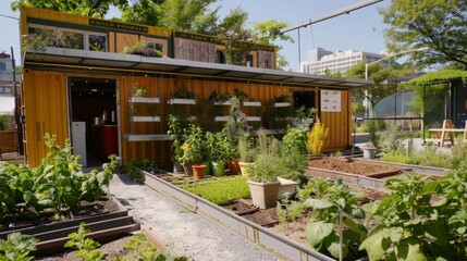Fototapeta na wymiar Innovative Urban Container Garden Cafe