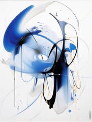 An abstract painting featuring a combination of blue and white colors, creating depth and contrast on the canvas.