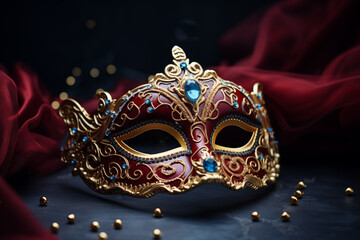 Purim masks used to celebrate the Jewish holiday. Generative AI.