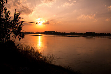 Sunset and water surface,Sunset and riverside