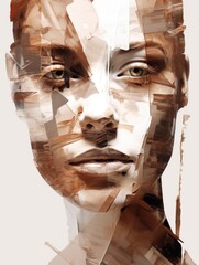 A womans face creatively constructed using multiple pieces of paper, showcasing a unique art form that combines realism with unconventional materials.