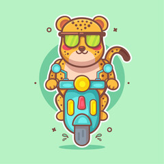 cool cheetah animal character mascot riding scooter motorcycle isolated cartoon © werezu