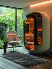 Luxury Compact Bathroom Interior Design with Modern Amenities - Space-Saving Solutions, Warm Wood Accents, Wet and Dry Zones, Elegant Comfort"