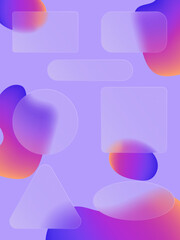 Set of transparent plates with place for text in trendy style glassmorphism or frosted glass on abstract multicolor background. For sites, applications, wallpapers. Vector