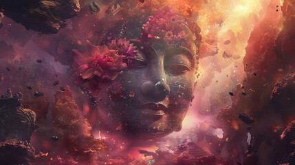 Buddha in Cosmic Bloom: Enlightenment Amidst the Nebulae