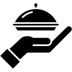 Catering Icon. Chef Hand Plate Food Pictogram Graphic Illustration. Isolated Simple Solid Icon For Infographic, App and Web Button.