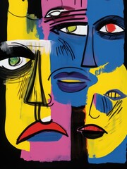 Three Faces Painting With Varied Colors