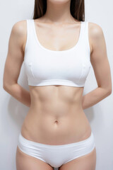 Fototapeta na wymiar ダイエット・トレーニング・美容整形の女性の上半身の素材写真（白背景）