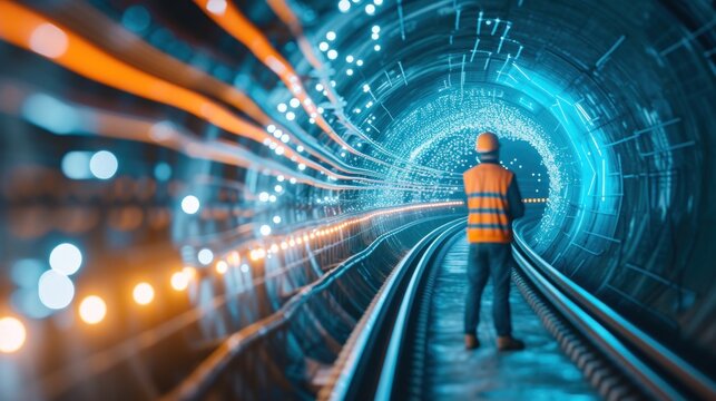 The innovative engineer designed a cutting-edge transportation tunnel system composed of interconnected tubes to improve city infrastructure and facilitate efficient transport.