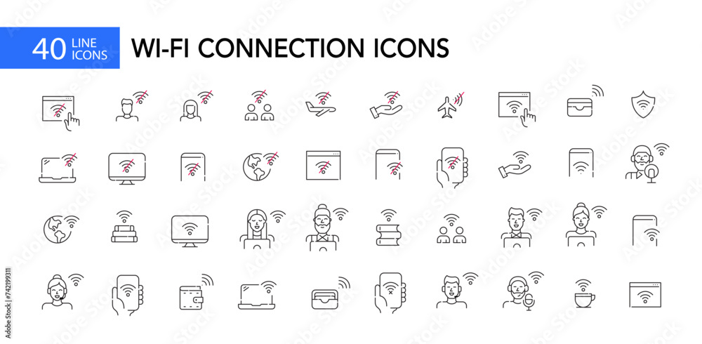 Wall mural wi-fi internet of things and web connection icons set. pixel perfect vectors