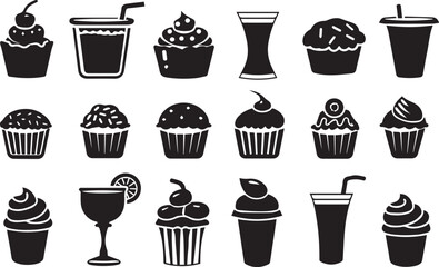 Black Silhouette Cup Cake with Drink Icon