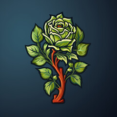 Stylized Green Rose with Thorns Illustration

