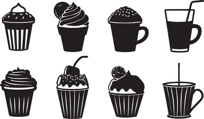 Black Silhouette Cup Cake with Drink Icon