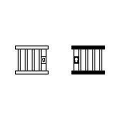 Prison icon. Hands holding prison bars. Silhouette criminal man behind bars color editable