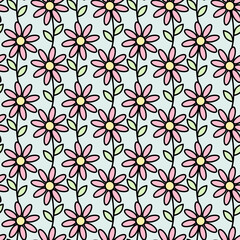 Seamless pattern of abstract chamomile flowers in trendy pale shades. Springtime background texture