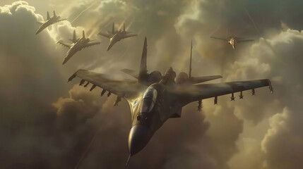 Combat Fighter Jet in Action - obrazy, fototapety, plakaty