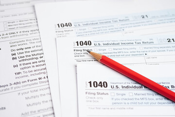 Tax form 1040 U.S. Individual Income Tax Return, business finance concept.