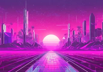 Poster synthwave retro cyberpunk style city landscape background © ANTONIUS
