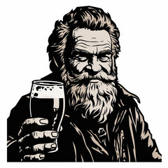 Bearded Senior Man Toasting with a Beer Glass

