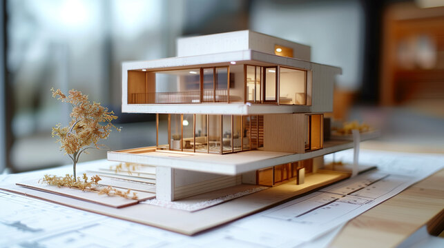 Modern House Model Displayed on Table
