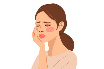 Clipart A woman puts her hand on her cheek because toothache
