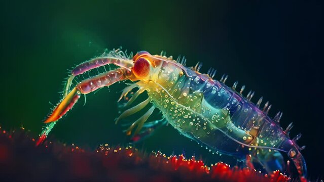 Translucent rotifer scavenging underwater