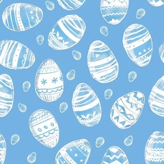 Easter Egg Seamless Pattern with Spring Flowers, Generative AI
