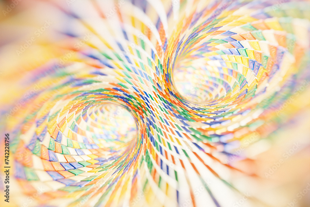 Poster three-dimensional rendering of a multi-colored tunnel with a pattern