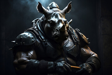 Raging Rhino The Enigmatic Hybrid Soldier - A Captivating Portrait of Power, Danger, and Intrigue