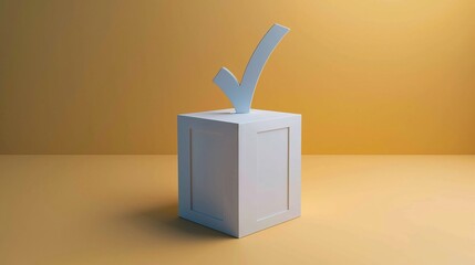 White ballot box with check mark icon on yellow background. Illustration of a legitimate political choice.