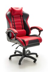 Fototapeta premium Red and black gaming chair, isolated on a white background
