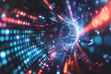 Beautiful blue binary tunnel circle, concept, computer, code or network. Futuristic Background