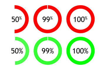 Three ring reverse pie chart percentage infographics.
