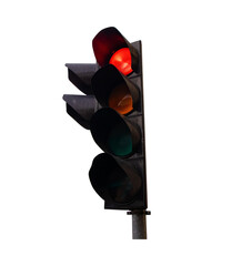Traffic light show red light is display isolated on cut out PNG. Traffic lights red, yellow, green help organize traffic. Signal device various road intersections.