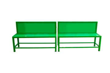 Green public chair or bench for sit waiting everything isolated on cut out PNG. Chairs in ordinary empty waiting room. Stylish bench vintage for sit waiting everything in public. 