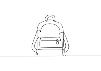 School bag in continuous one line art drawing. Vector illustration education stuff.