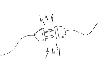 One line drawing of Electrical outlet and plug unplugged. Electricity 404 symbol single continuous style.
