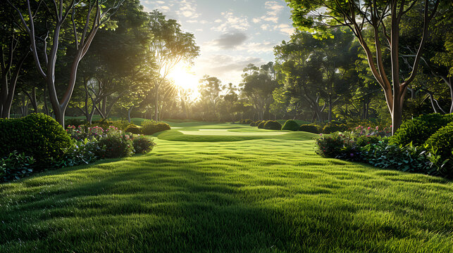 Close up golf ball in grass field shallow depth of field,
golf ball on green grass sunset background