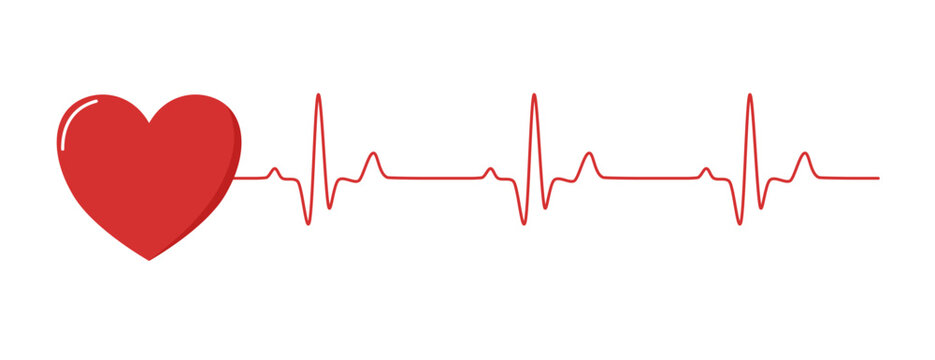 Red heart and normal sinus rhythm heart graph. Vector Medical Illustration.