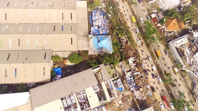 Aerial Footage. Video of the impact of the natural disaster of a typhoon that hit the Rancakek area and the Sumedang border on February 21 2024, Indonesia. Shot from a drone flying in 4k 30fps.