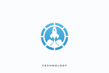 rocket tech multimedia production vector logo