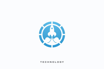 rocket tech multimedia production vector logo
