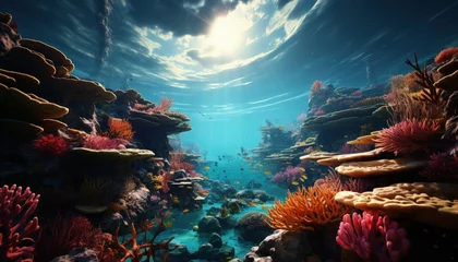 Poster A vibrant coral reef teeming with marine life © Mahenz