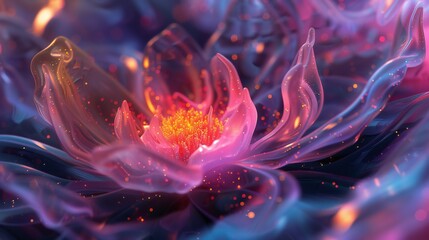 Galactic Jasmine: Ferrofluid-infused jasmine petals emanate a cosmic radiance, evoking nebula euphoria. - obrazy, fototapety, plakaty
